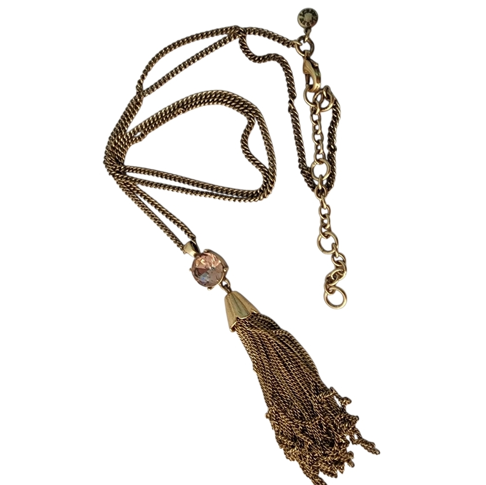 J. Crew long pendant necklace art deco style antique gold tassel pendant A0079